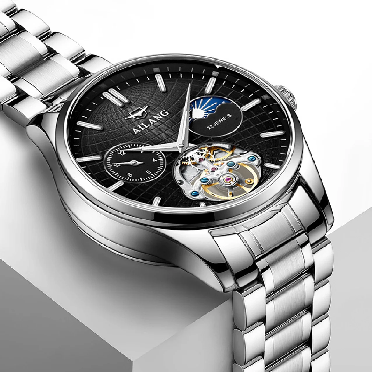 

AILANG Fashion Mens Luxury Automatic Mechanical Watch Stainless Steel Simple Luminous Waterproof Tourbillon Watches For Men