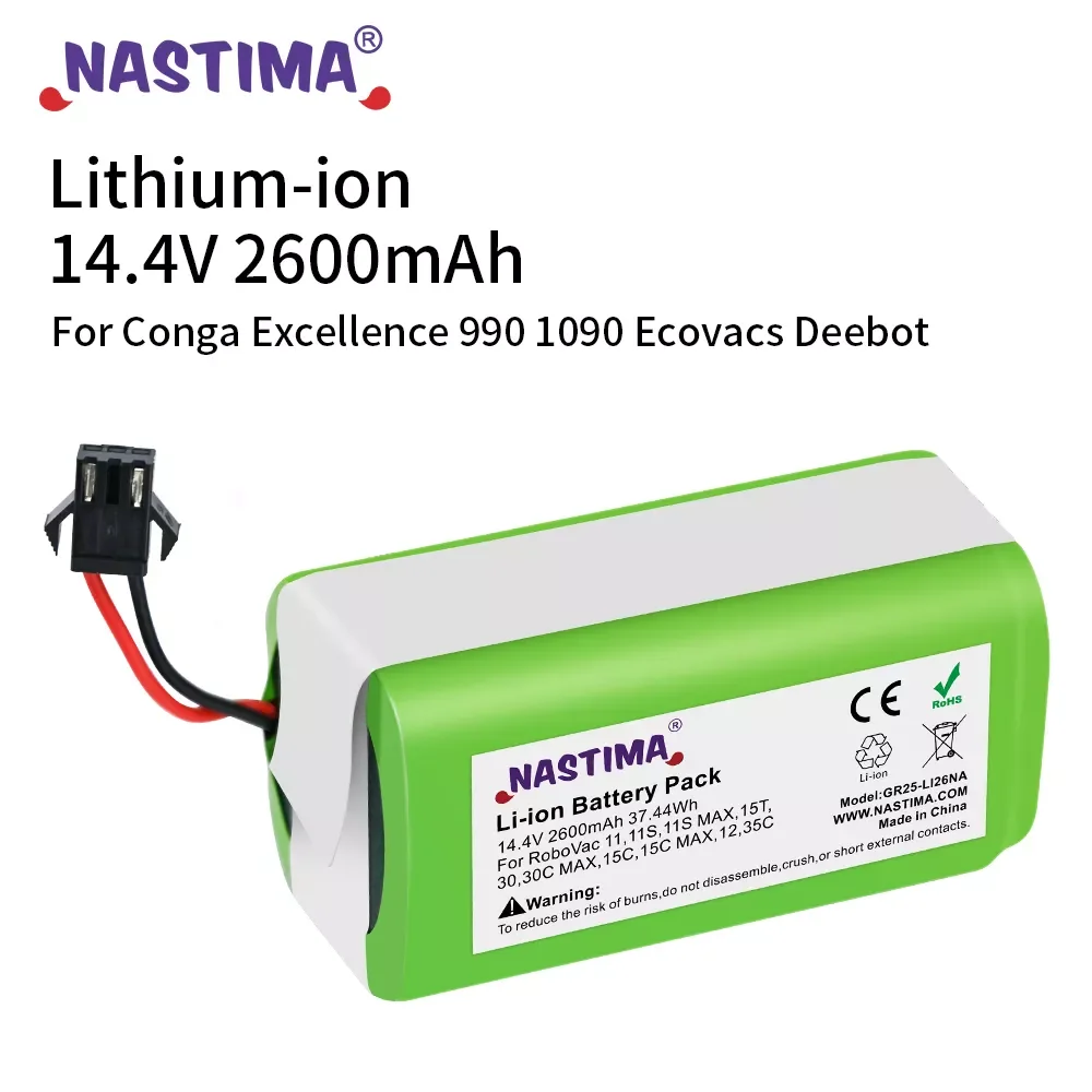 

14.4V 2.6Ah Li-ion battery for Cecotec Conga Excellence 950 1092 Ecovacs Deebot DN621 601/605 Eufy RoboVac 35C Panda i7 V710