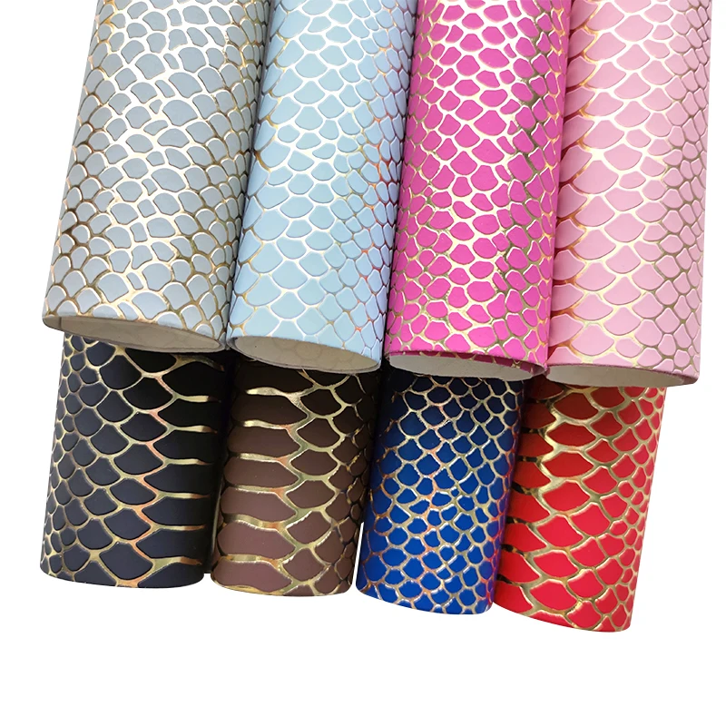 

Snake Skin Embossed Shining Metallic Synthetic Leather PU Artificial for Making Bag Mat Wallpaper Belt Purse