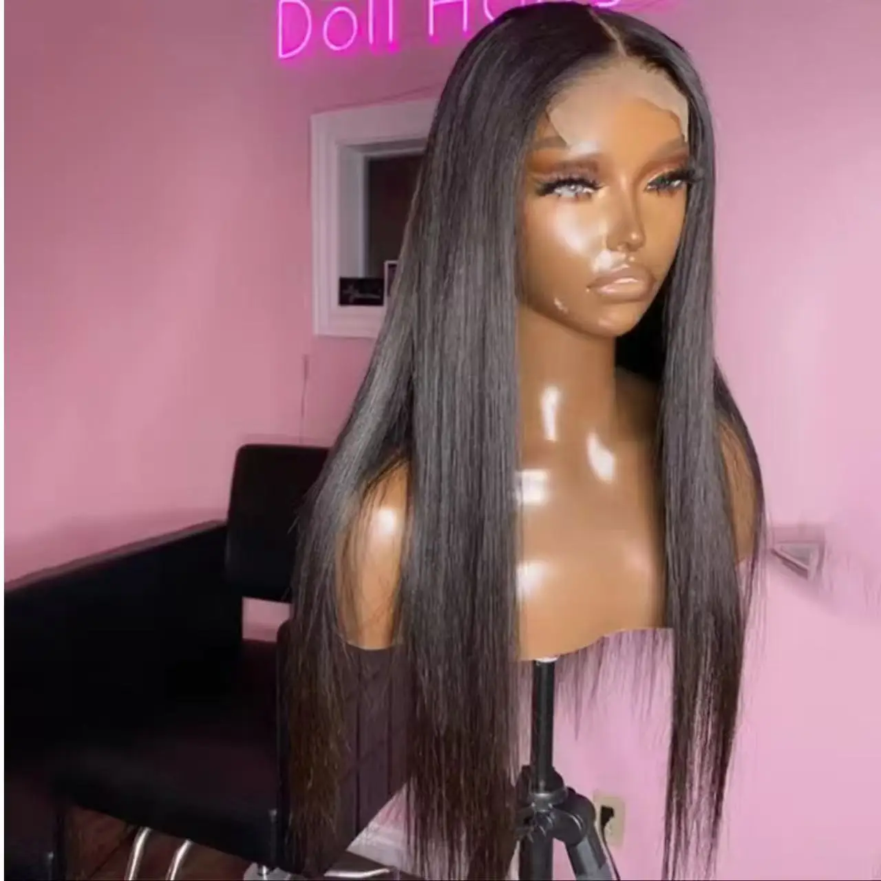 Шелковистые прямые черные 26 дюймов длинные бесклеевые мягкие парики 180 плотности