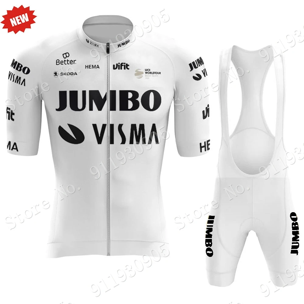 

White Jumbo Visma Team 2021 Cycling Jersey Set Summer Bicycle Clothing Shirts Suit Bicycle Bib Shorts MTB Ropa Maillot Ciclismo
