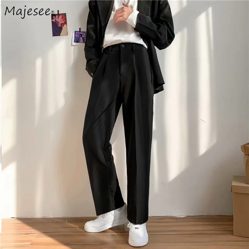 

Pants Men Summer Straight Baggy Handsome Gentle All-match Popular Ulzzang Teens New Fashion Trouser Pantalones Pure Color Simple