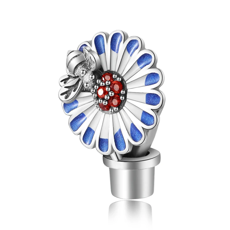 

New Sunflower Honeybee Bead Silver Color Charms For Women Original 2022 Trend Enamel Charm Bracelets Beads Jewelry Making