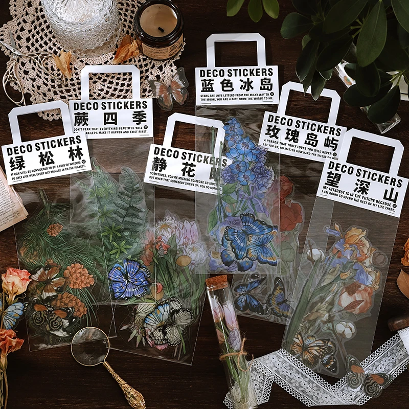

Large Size Flower And Butterfly Stickers PET Labels Decor Car Room Collage Scrapbooking Sketchbook Notebooks For School Supplies