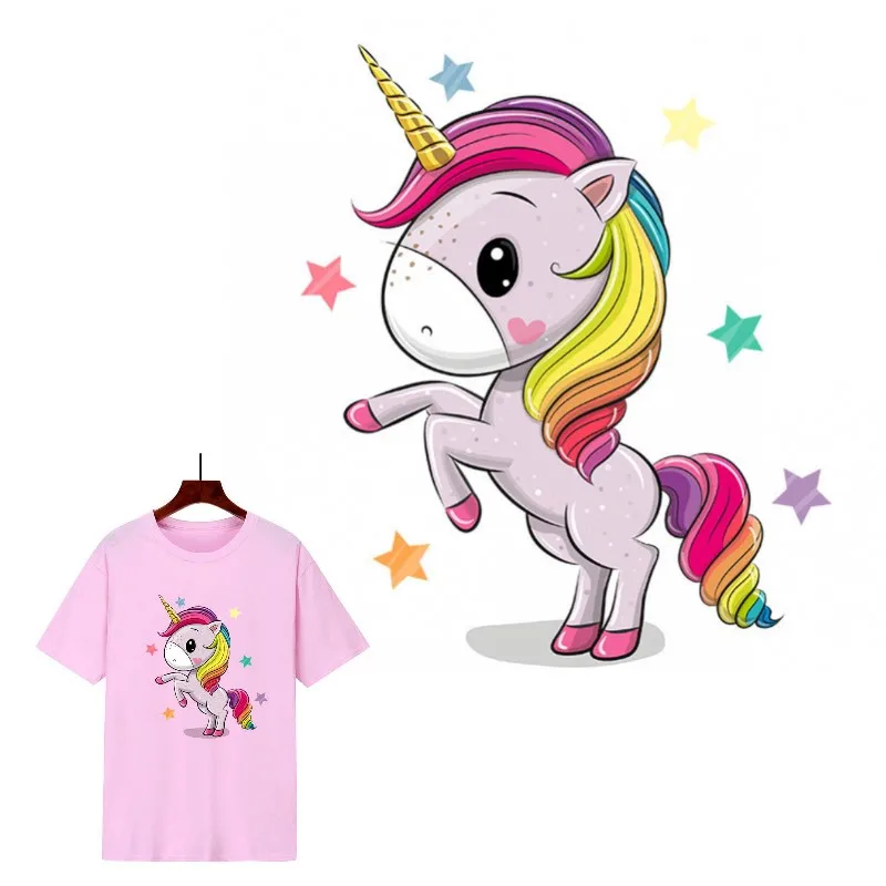 

Heat Transfer Clothes T-Shirt Thermal Stickers Decoration Printing Fashion Colorful Unicorn Baby Iron on Patches for DIY