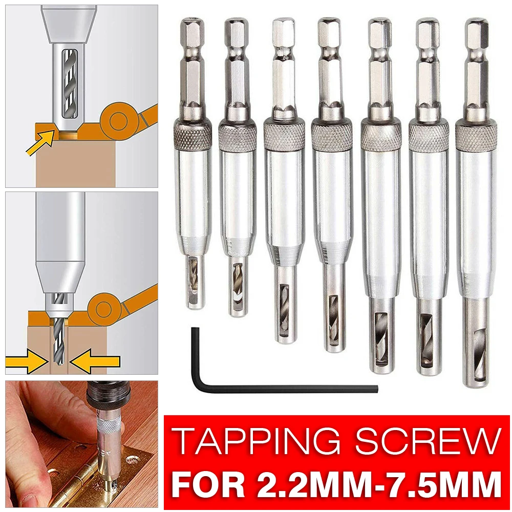 

New 7pcs Self Centering Lock Hinge Drill Bit Hardware Drawer Pilot Hole Guides