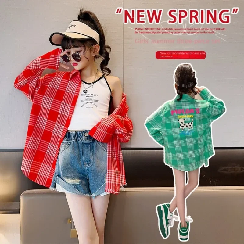 

5-14 Years Old Girl's Clothing Adolescent Girl's Clothes Plaid Coat Spring and Summer Sun Protection Clothing Trendy Clothing