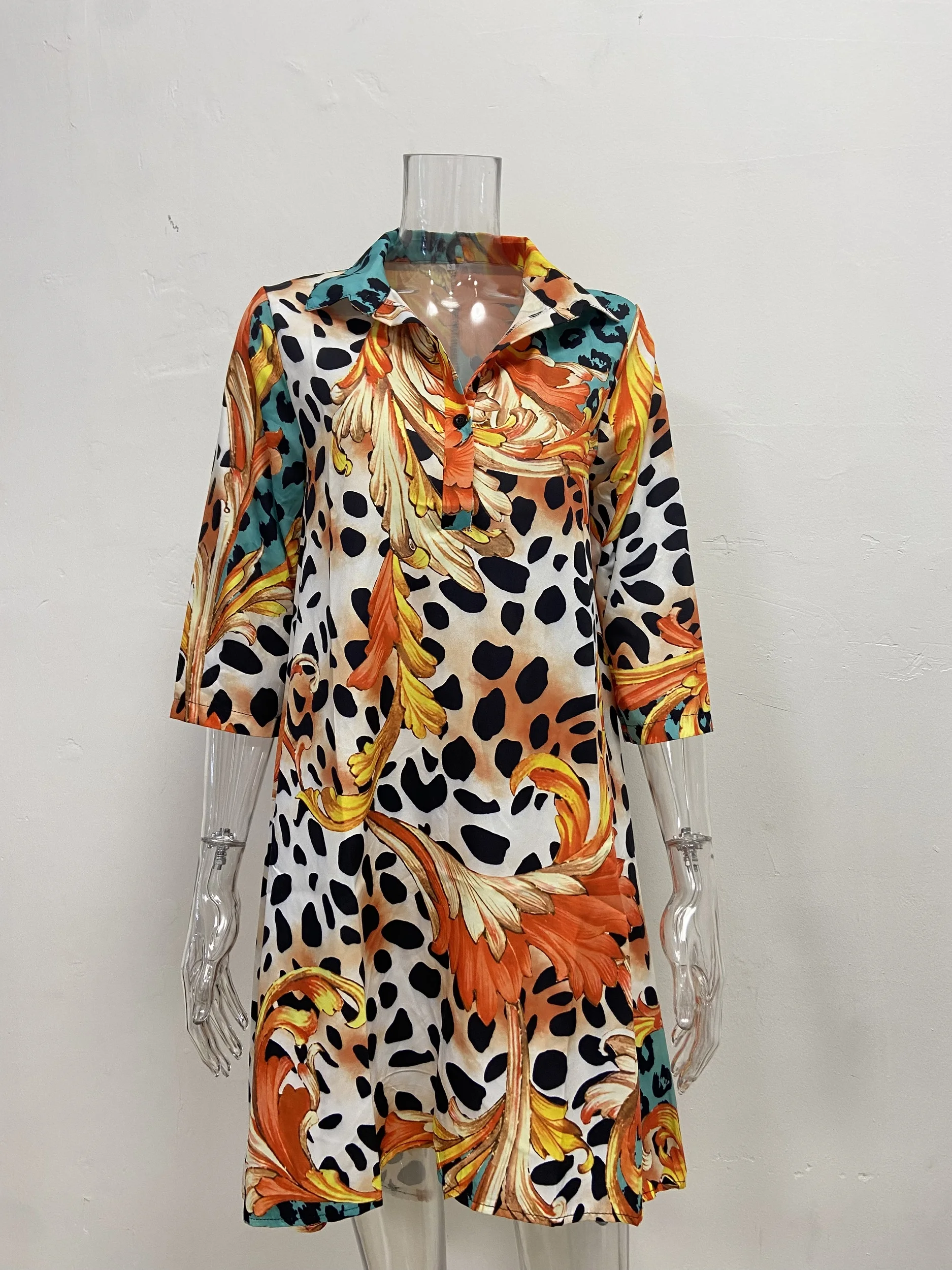 Plus Size Elegant Women Dress Patchwork Print V Neck Club Outfit Casual Loose Luxury Gown 2023 Summer Wide Evening Party Dress