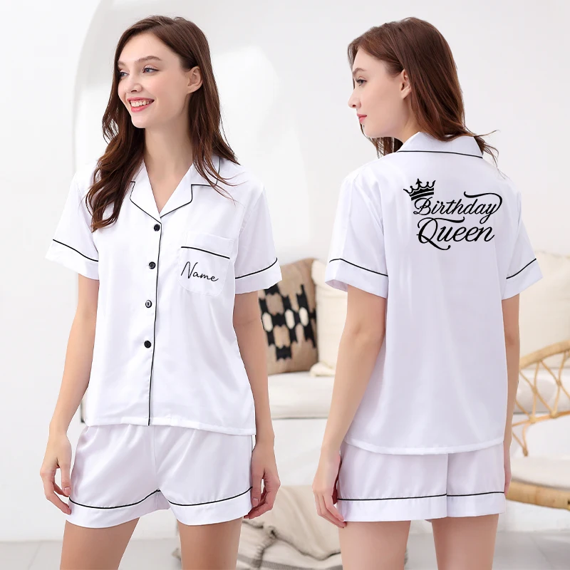 Personalized Short Pajamas Matt Satin Pajamas Set Custom 2 Pieces Set Pijamas Bridal Pyjamas Set Summer Women Sleepwear