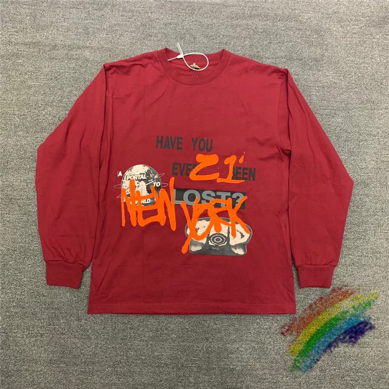 

Long Sleeve Red Travis Scott Cactus Jack T-Shirt Men Women Puff Printing Top Tee T Shirt