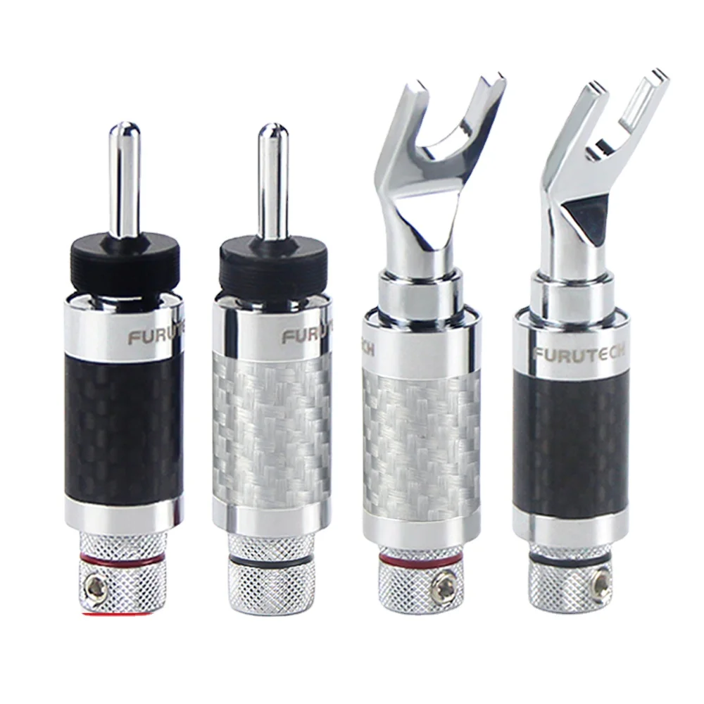 

4Pcs Hi-end Self-Locking HiFi Audio Speaker Cable Banana Plug Carbon Fiber Rhodium Plated Y Spade Connector