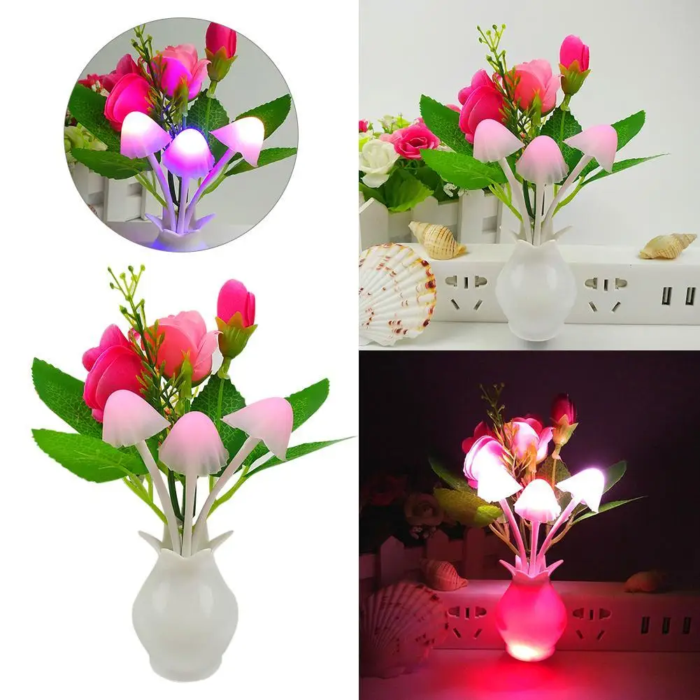 

LED Night Light Luminous Colorful Flower Lamp Plug-in Flower LED Mushroom Night Light Lamp For Home Bedroom Decoration (US Plug)