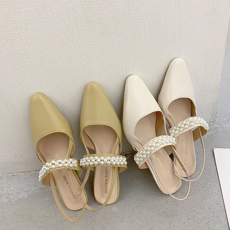

Pointed Toe Sandals Women's Shoes 2022 Summer Outer Wear Stiletto High Heels Shallow Mouth Pearl High Heels