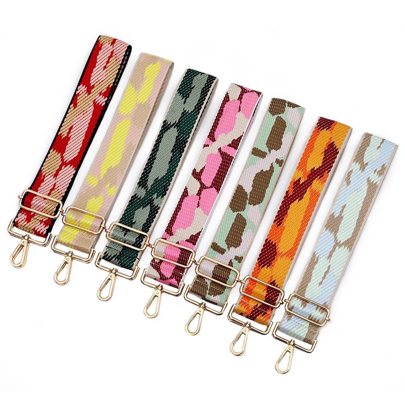 

Широкий холщовый ремешок для женской сумки контрастных цветов с узором в виде змеиной кожи, утолщенный регулируемый ремешок через плечо, ак...