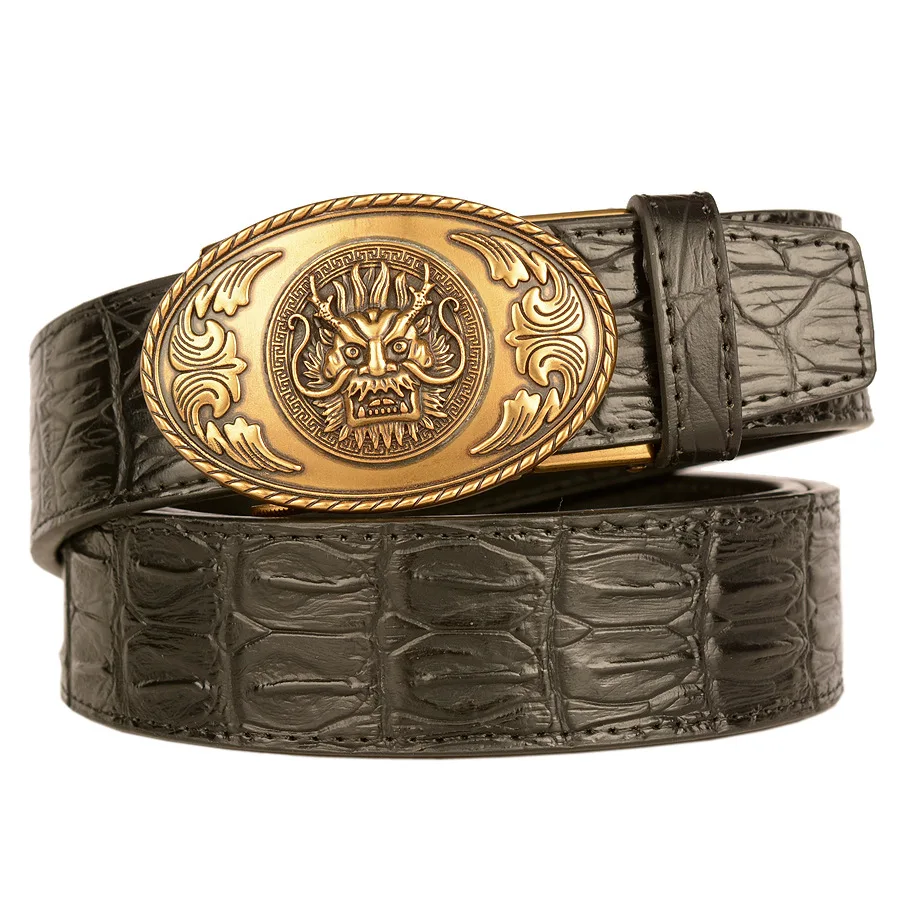 

Fashion Male Automatic Buckle Belt Dragon Head Pattern Belts For Men Luxury Brand Designer Genuine Leather Waistband Busines