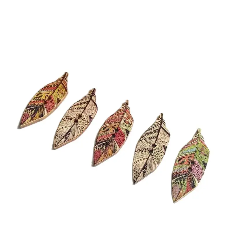 

50 шт., деревянные пуговицы в виде листьев, 15 х43 мм