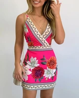 2022 summer womens new style casual dress sexy v neck floral print strap skinny mini dress women