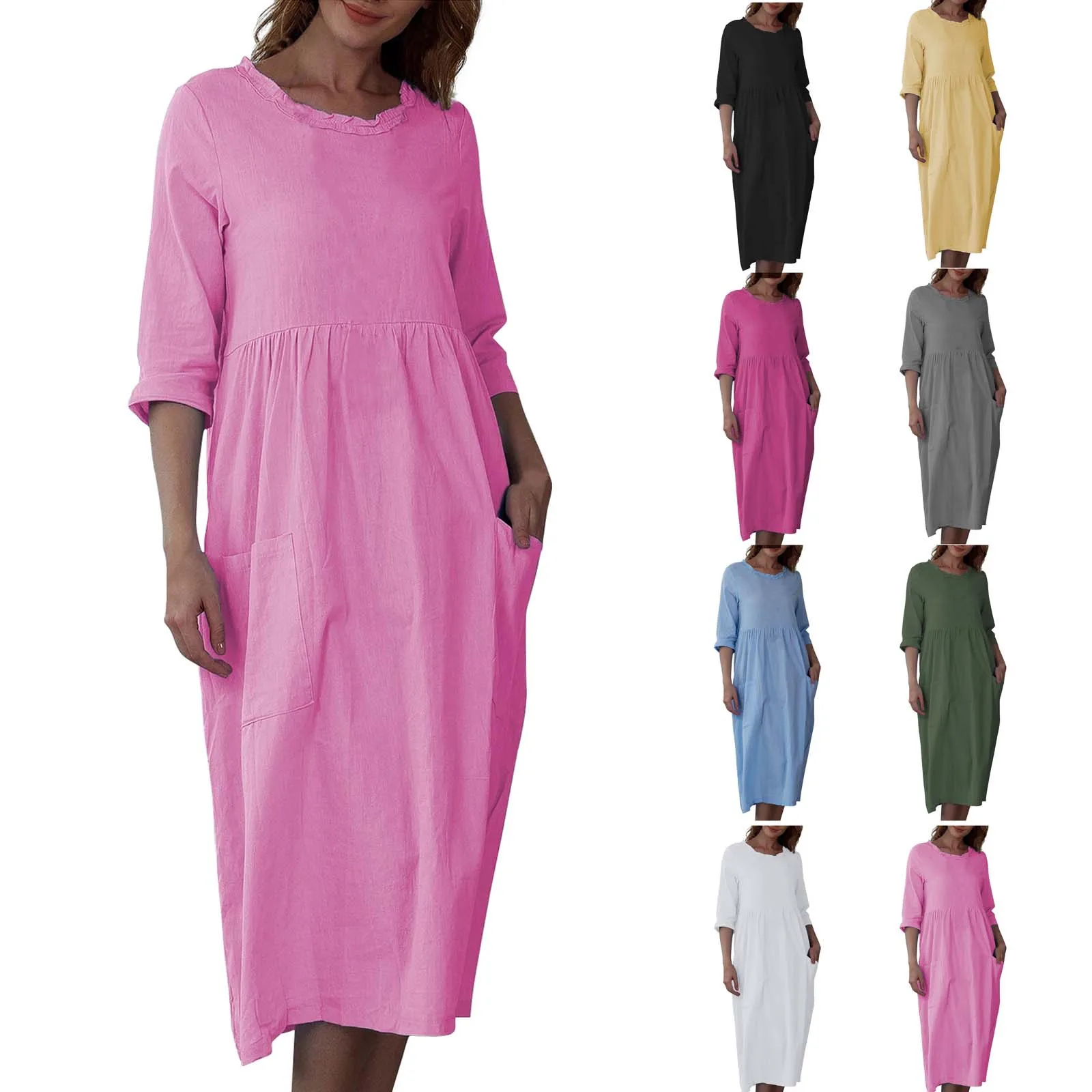 

Female Clothing Fashion Comfortable Fashionable Loose Solid Color Short Sleeve Crewneck Dresses Woman Summer Dress Sale Vestidos