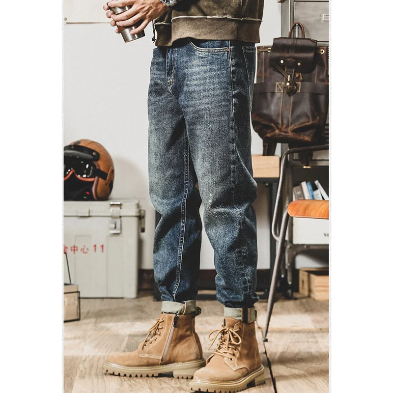 Streetwear Men 2022 New Pattern Recreational Blue Pants Elastic Force Straight Cylinder Comfortable Loose Jeans Autumn Female