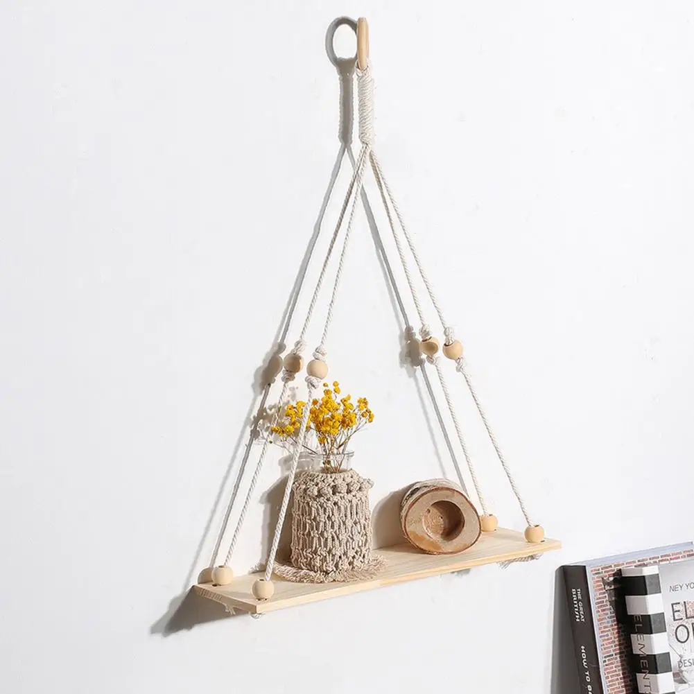 

Woven Tapestry Handcrafted Rustic Cotton Rope Boho Decor Macrame Hanging Shelf Farmhouse Accessories