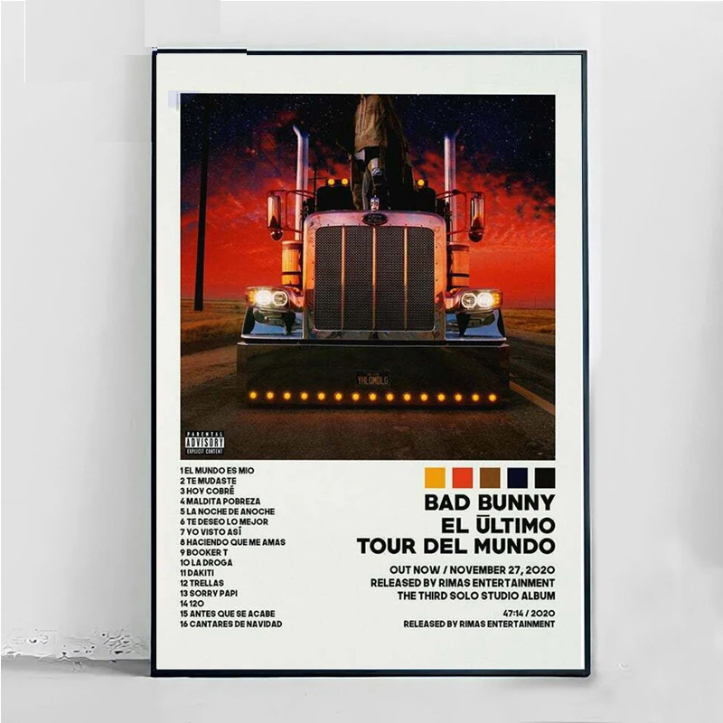 Плакаты и принты El Ultimo Tour Del World, музыка, плохой кролик, холст, без рамки, настенное искусство, современный модный домашний декор