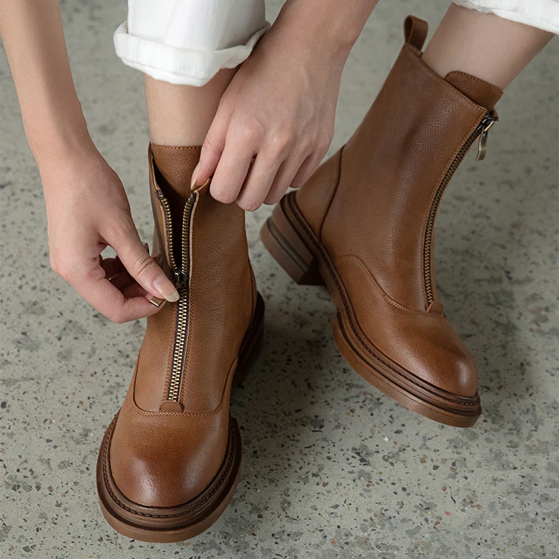 

2022 autumn and winter Women ankle boots natural leather 22-25cm cowhide uppe Front zipper ghost boots Modern Boots shoes woman