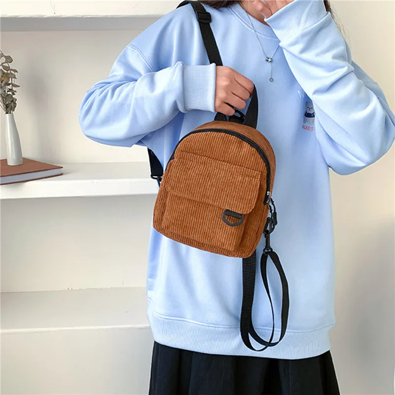 

Fashion Women Mini Backpack Solid Color Corduroy Small Backpacks Simple Casual Student Bookbags Traveling Backpacks 2022