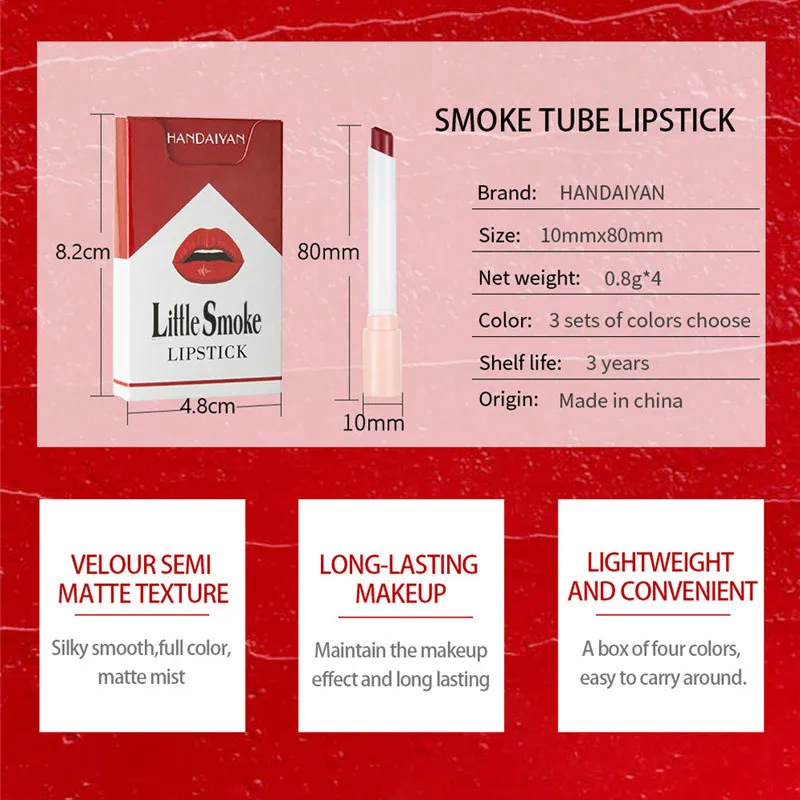 Креативная губная помада для сигарет 1/4 шт./компл. 12 цветов бархатная матовая