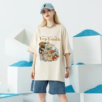 new women vintage short sleeve t shirt summer 2022 fashion letter bears printing loose tee tops casual oversized neutral t shirt