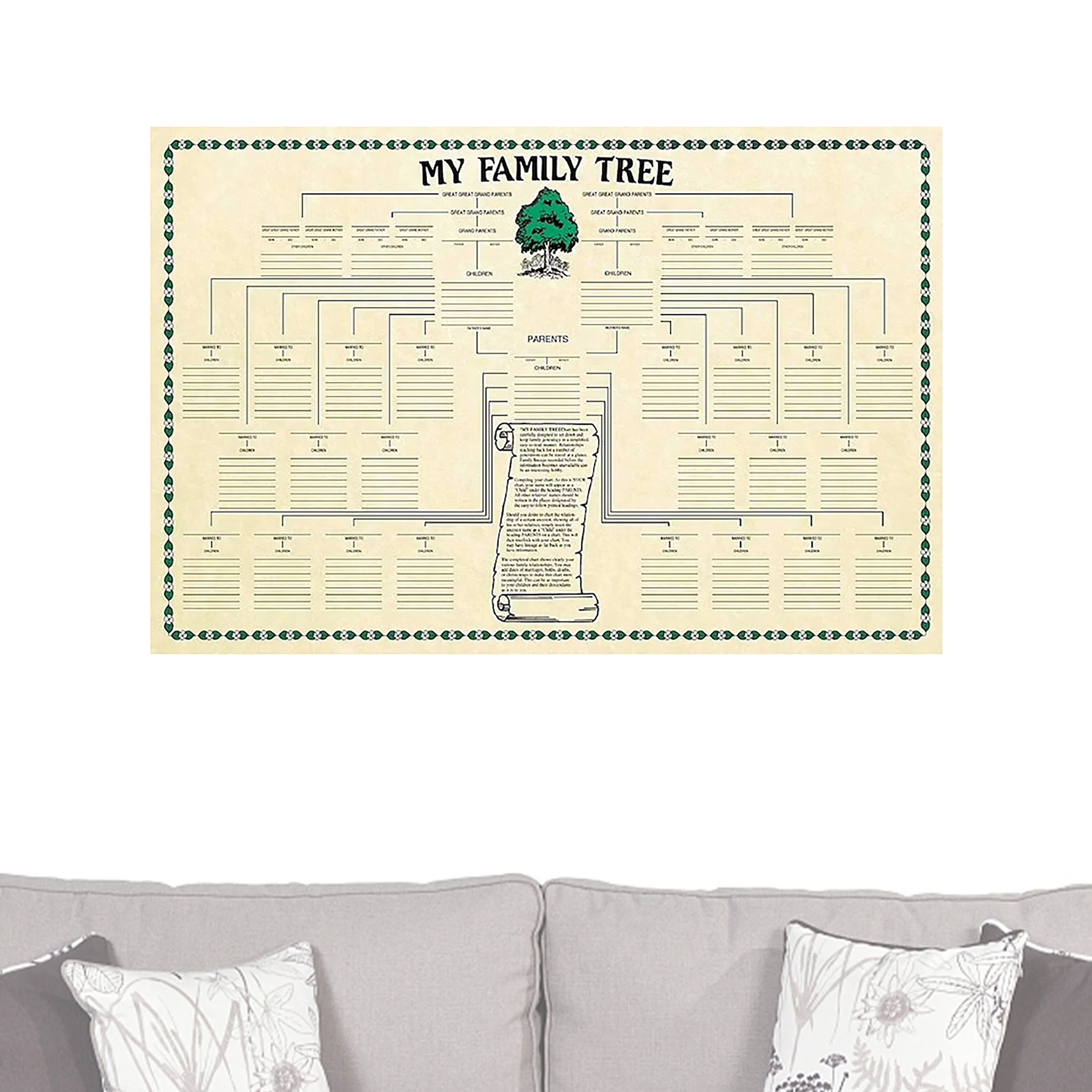 

Диаграмма семейного дерева для заполнения заполняемых диаграммов о материале для исторства 7 поколения 40x6 см/15,75x23,62 дюйма ткань для фотогра...