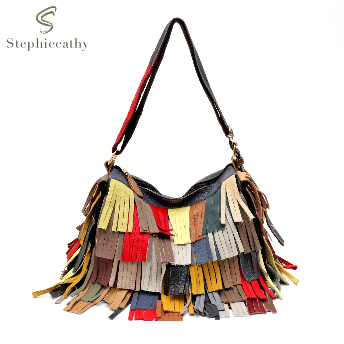 SC женская красочная кожаная сумка в стиле ретро бохо с кисточками пэчворк через