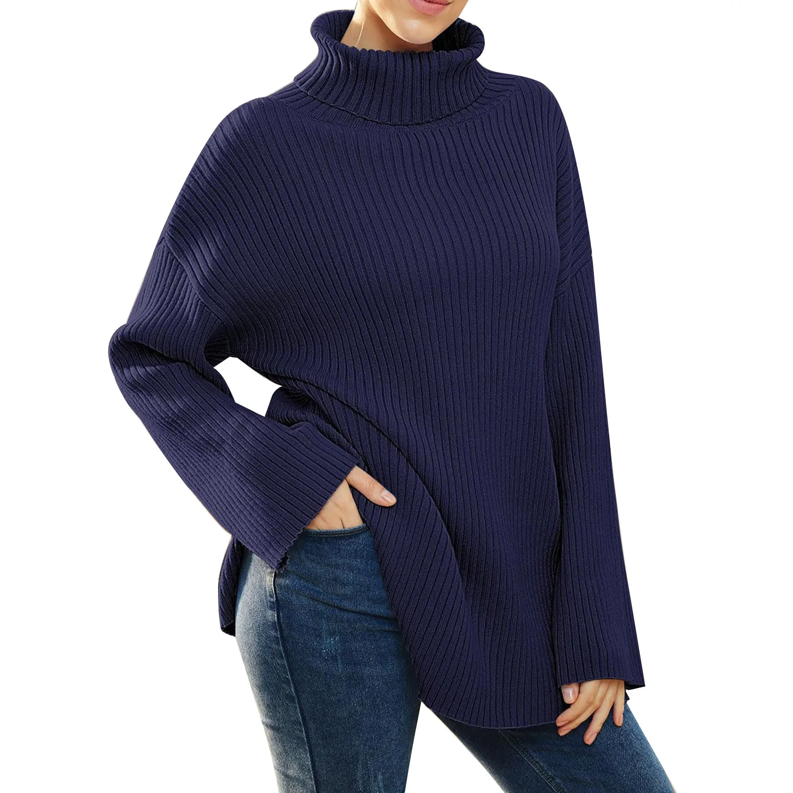 

Womens 2023 Fall Turtleneck Oversized Pullover Sweaters Long Sleeves High Neck Ribbed Knit Sweater Fleece Men