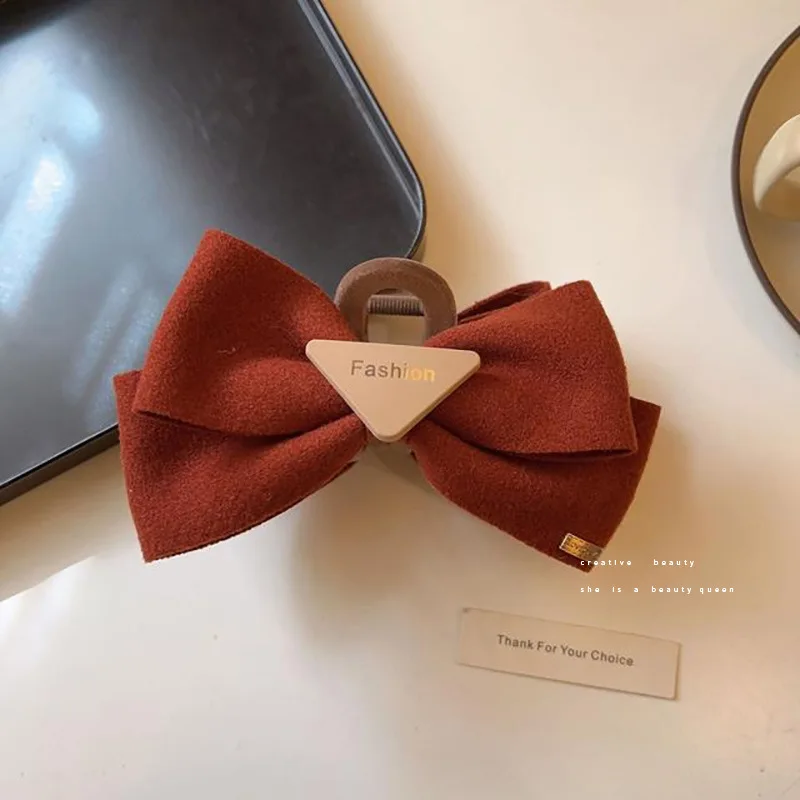 Женская заколка для волос красная бархатная Заколка-краб с бантом