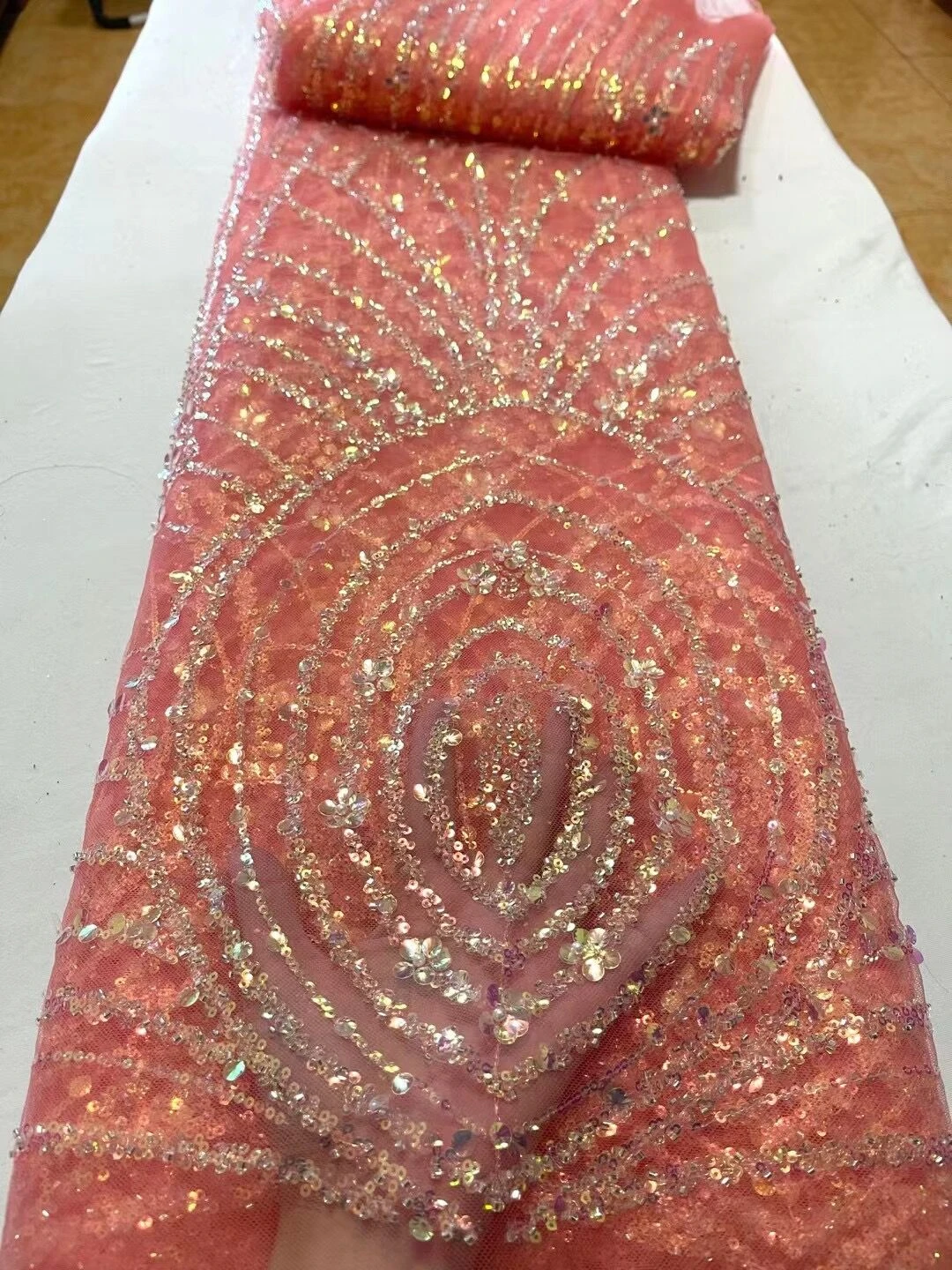 

Nigerian Lace Fabric Fashion Sequin Lace Wedding 2023 High-end African French Embroidery lace used for wedding tailor jy141