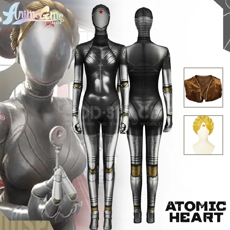 

Anime Game Atomic Heart Cosplay Costume Robot Twins Jumpsuit Left And Right Atomic Heart Figure Dixie Bodysuit Blonde Prop Wig