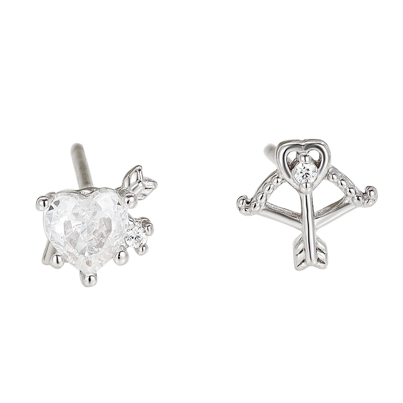

S925 sterling silver simple asymmetric heart-shaped Cupid's Arrow earrings personality women's style temperament jewelry