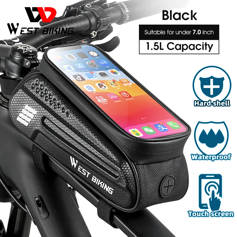 

WEST BIKING Bicycle Bag Waterproof Frame Front Tube Bag Touchscreen Cell Phone Holder Case Cycling Bag MTB Road Bike Accessories