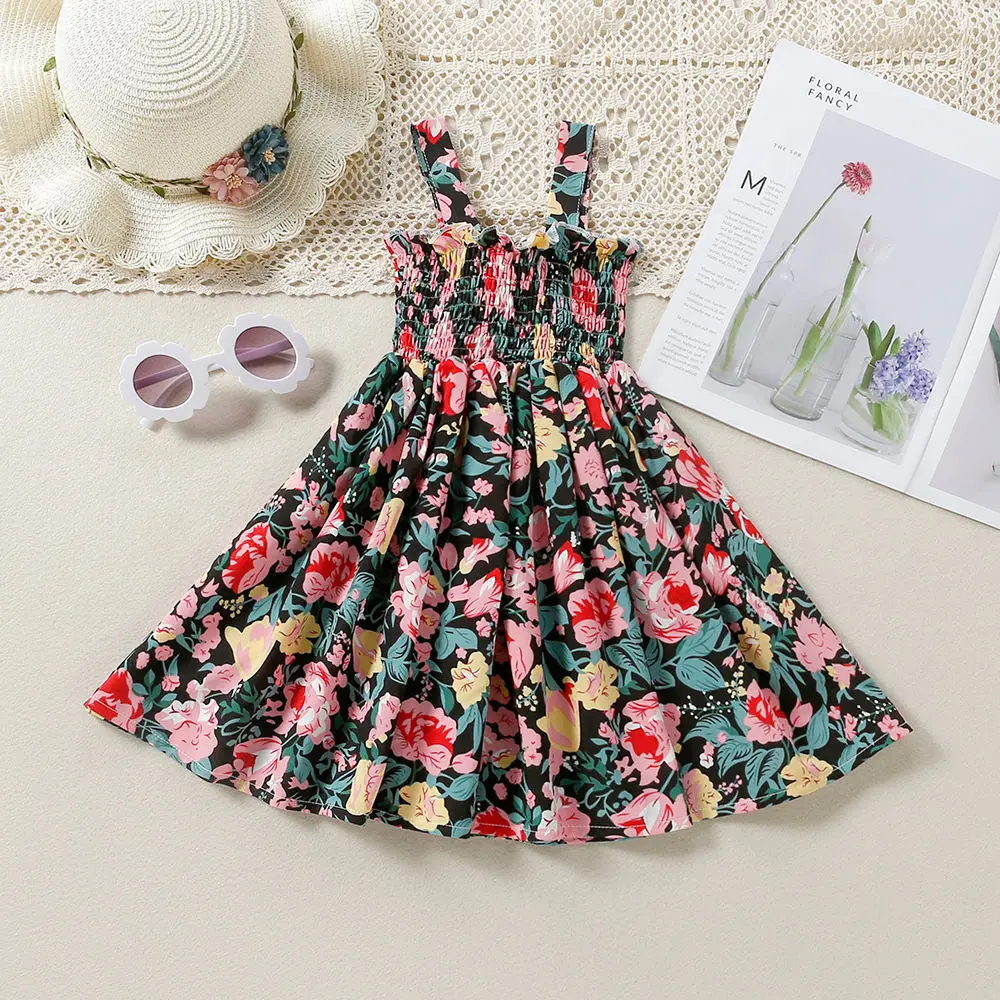 

Детские платья без рукавов, шифоновые Детские Платья с цветочным принтом, лето 2022, Пляжное праздничное платье на бретелях для девочек, одежд...