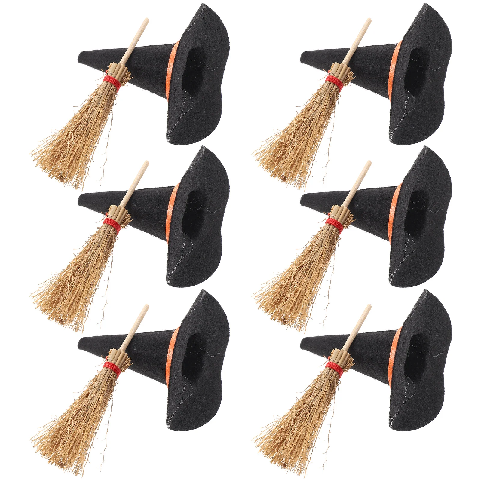 

12 Pcs Mini Witch Hat Broom Tiny Ornament Hats DIY Accessories Small Cake Decor Felt Cloth Crafts House