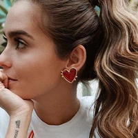 2022 new design red heart stud earring women metal gold color eye heart lips wedding statement fashion party jewelry