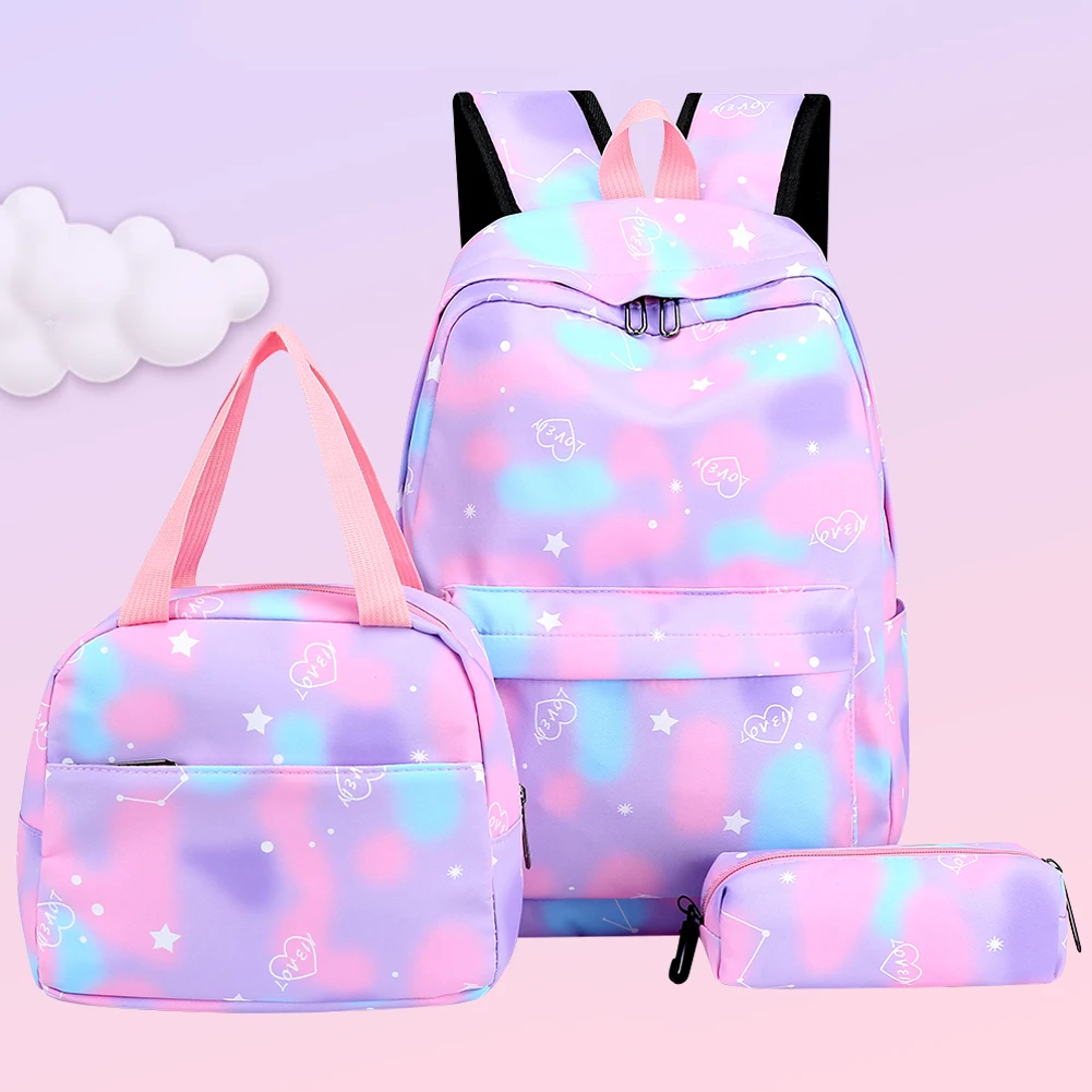 

3pcs/set Casual Daypack Large Capacity Fashion Women Nylon Work Rucksack Adjustable Strap School Knapsack Cute Gradient for Gift
