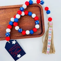 wood bead garland with tassels star design red blue american independence day hanging wood beads for festival