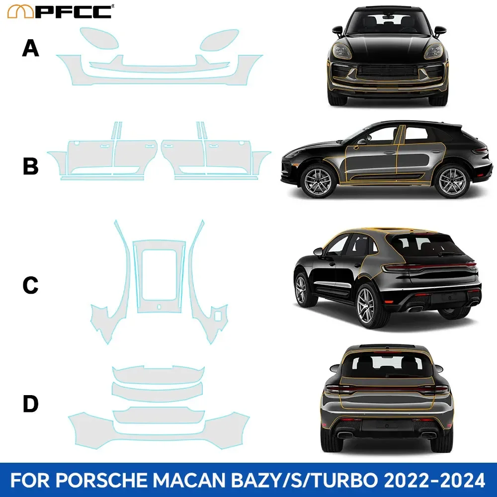 Предварительно вырезанная защитная пленка для Porsche Macan Base S Turbo 2022-2024 PPF краска