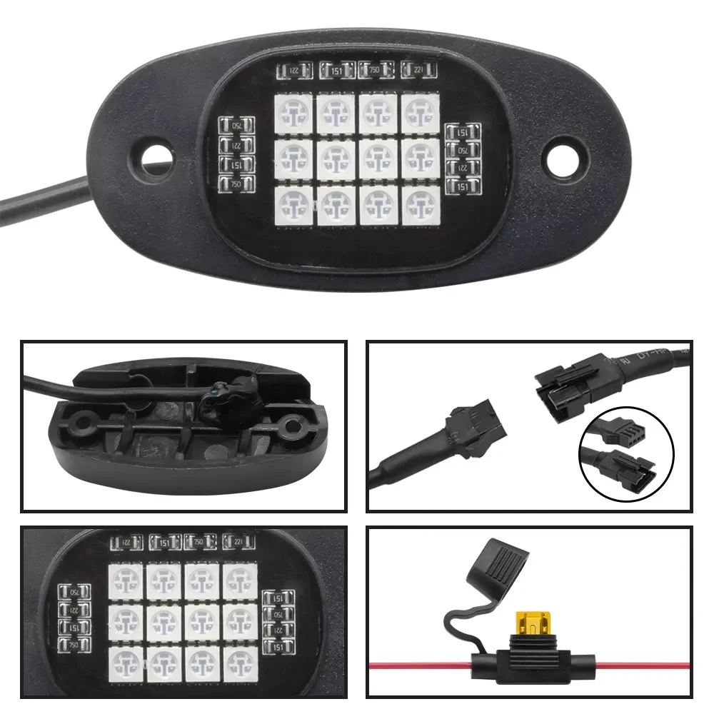 

RGB LED Rock Light Underglow Neon LED Light Kit for Jeep off-Road Truck Car Lights Decoration Accessory Mounting Kits