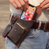 men belt bag retro solid color cell phone bag fashion multifunction waist bag pu leather phone holster belt holsters keychain
