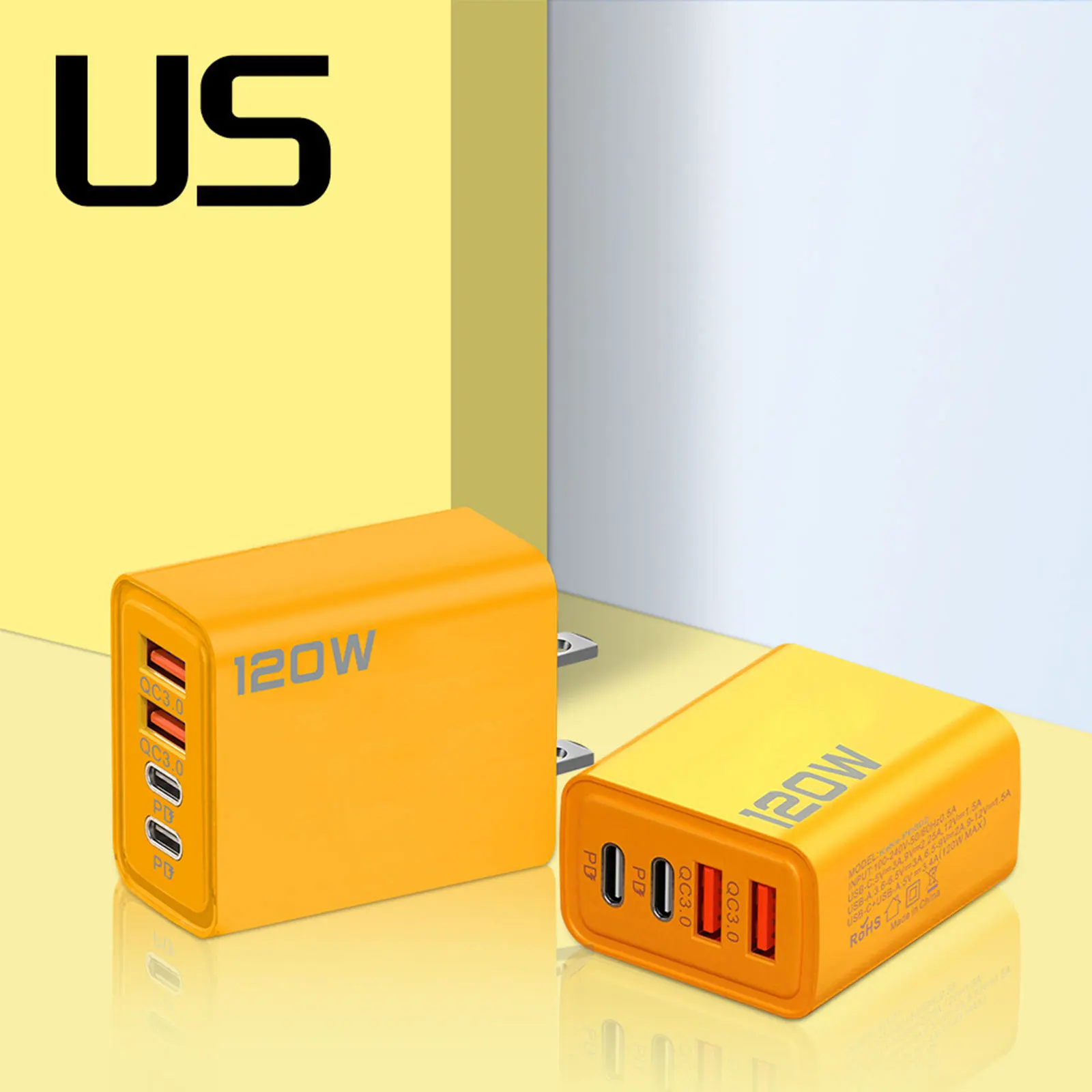 Фото Быстрое зарядное устройство типа C Quick Charge 3.0 120 Вт USB-адаптер для зарядного устройства для iPhone Samsung Xiaomi PD USB-зарядное устройство Вилка для быстрой зарядки №2