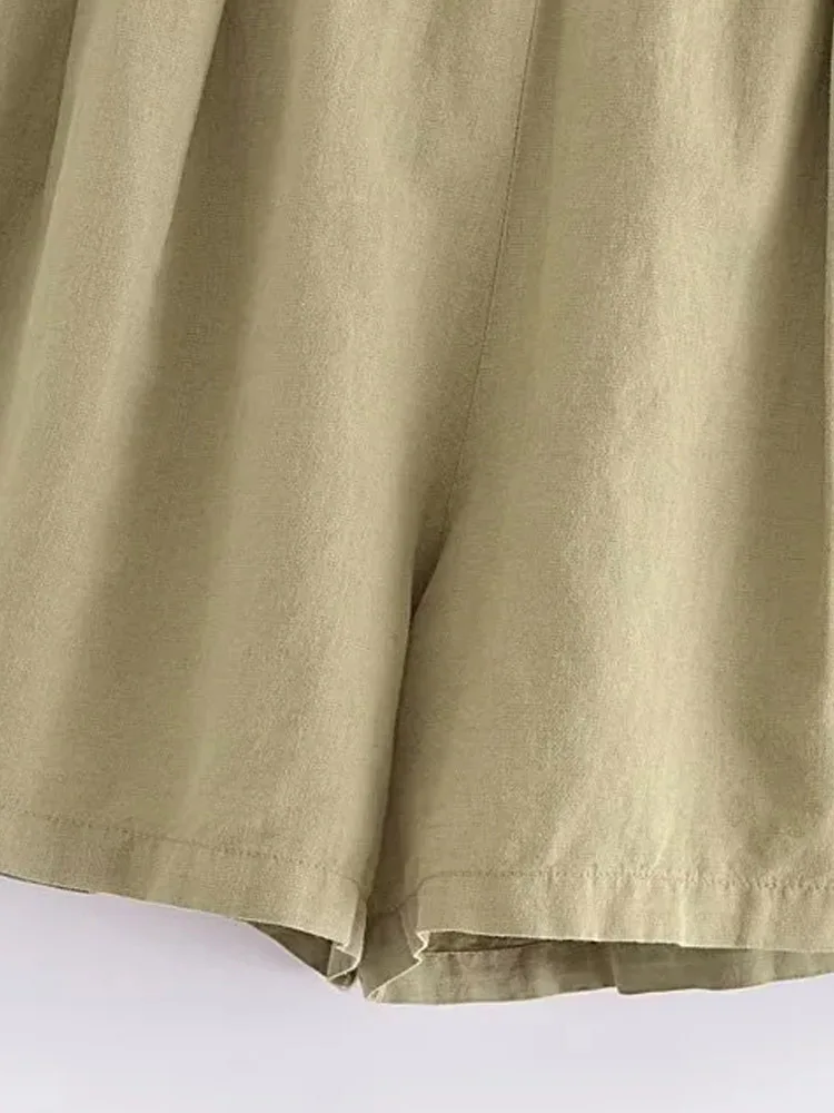 PAILETE Women 2023 fashion with belt bermuda shorts vintage high elastic waist front pockets female short pants mujer