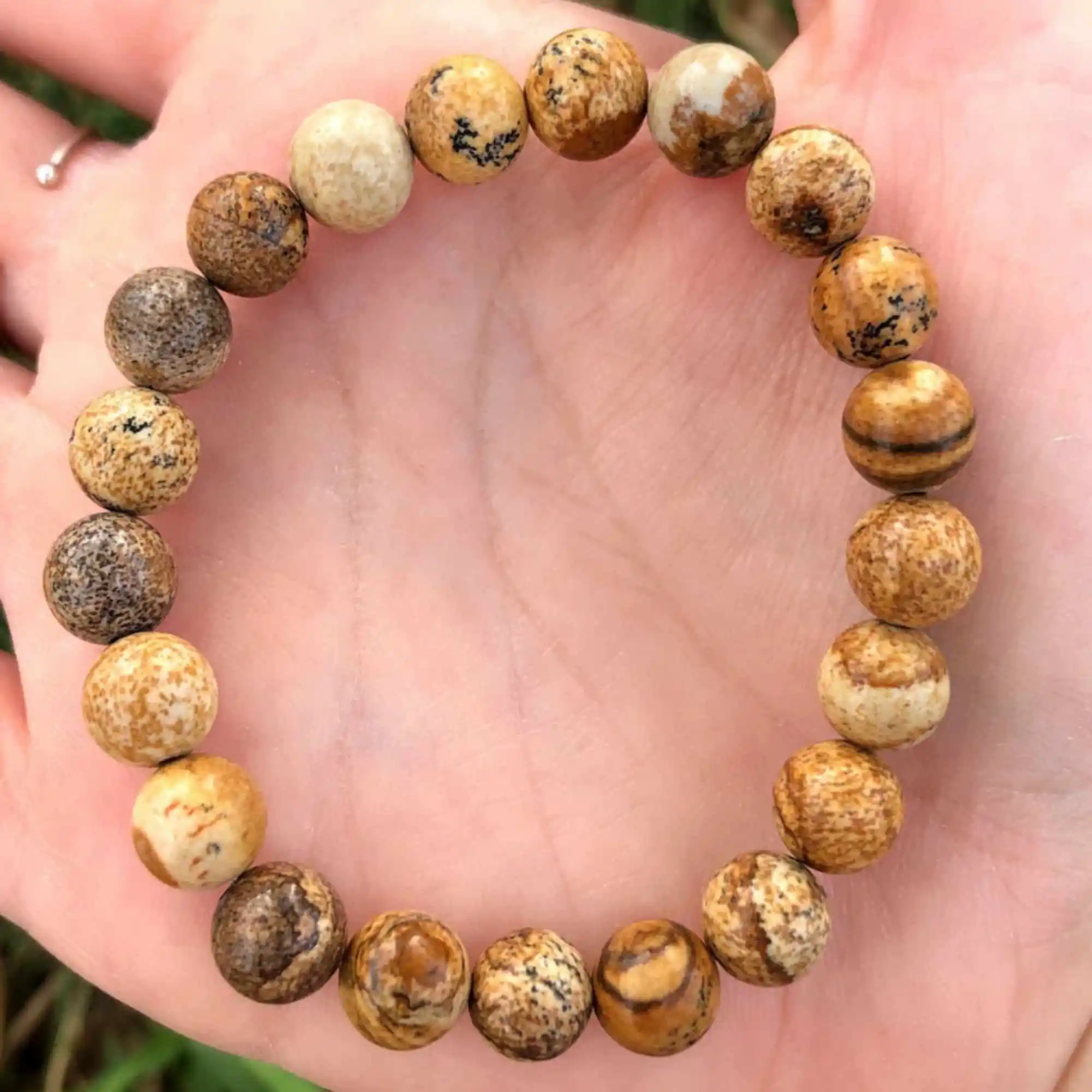 

8mm Natural round picture jasper gemstone beads Bracelet Energy Wrist Easter Dark Matter All Saints' Day Jasper Calming Relief