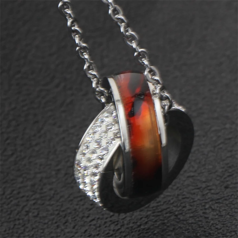 

YW GAIRU Personality Double Circle Stitching Titanium Steel Resin Pendant Three Row Full Rhinestone Double Ring Necklace Jewelry