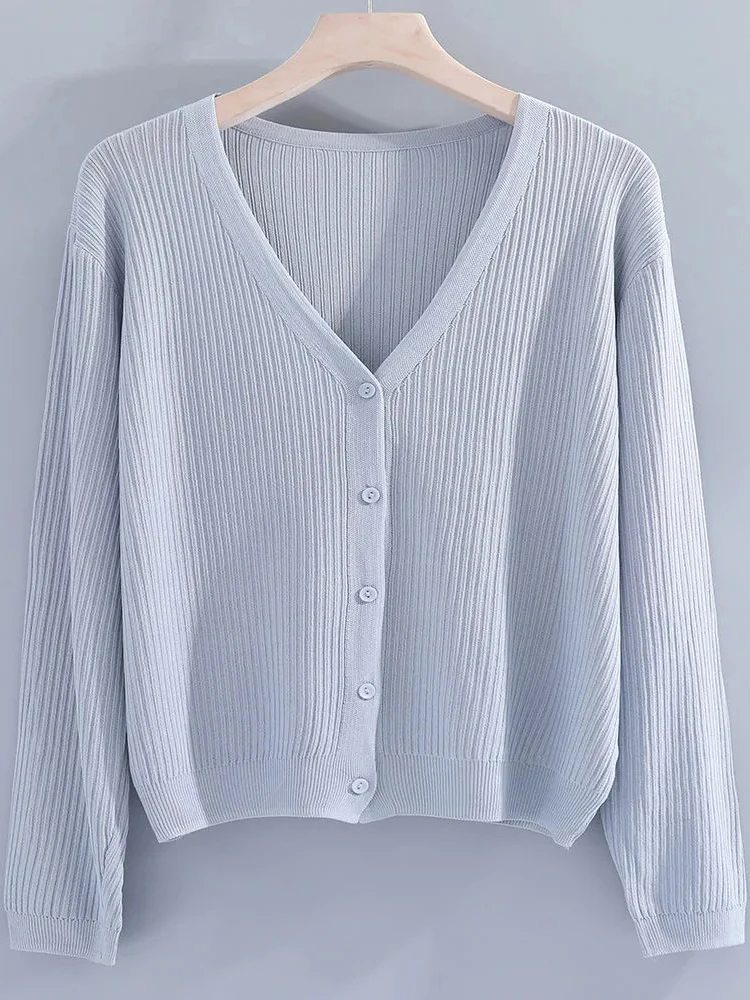 Вязаный солнцезащитный летний Укороченный кардиган однотонная Базовая шаль